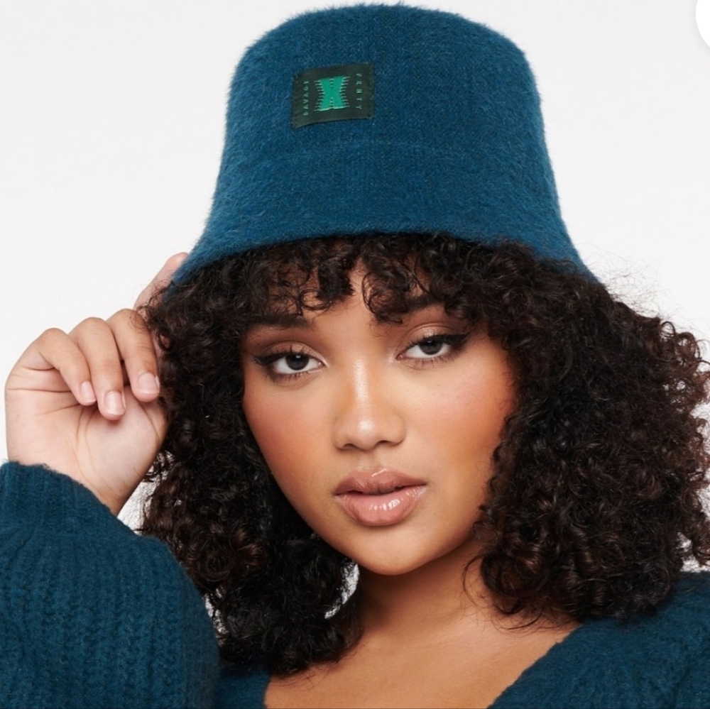 Savage X Fenty Fuzz Fit Knit Bucket Hat, Blue - Picture 2 of 4